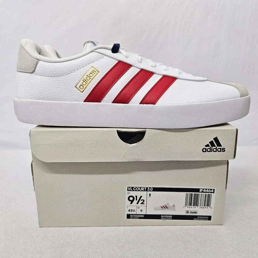 Adidas‎ Men's VL Court 3.0 Skateboarding Shoes IF4464 White Gray Red Sz 9.5